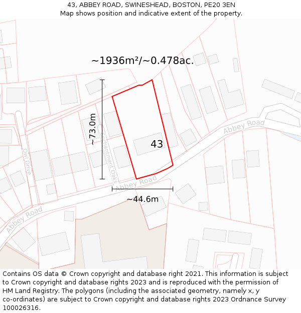 43, ABBEY ROAD, SWINESHEAD, BOSTON, PE20 3EN: Plot and title map