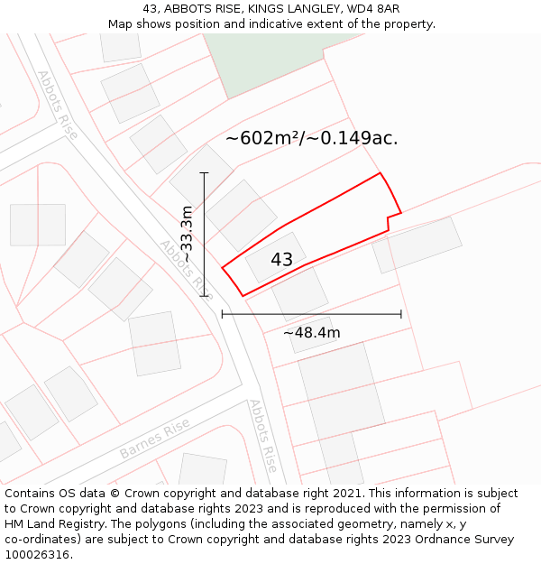 43, ABBOTS RISE, KINGS LANGLEY, WD4 8AR: Plot and title map