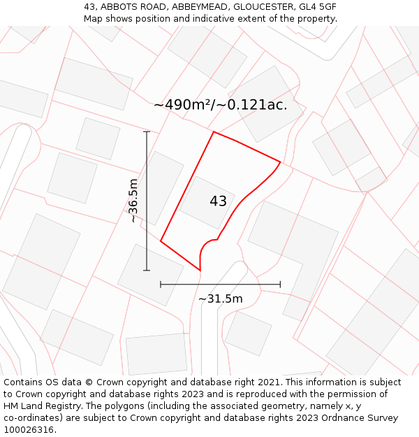 43, ABBOTS ROAD, ABBEYMEAD, GLOUCESTER, GL4 5GF: Plot and title map
