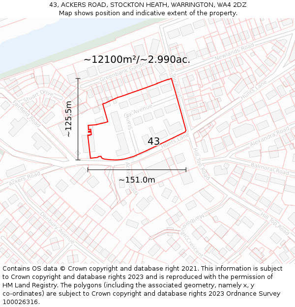 43, ACKERS ROAD, STOCKTON HEATH, WARRINGTON, WA4 2DZ: Plot and title map