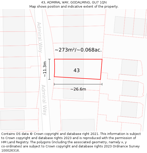 43, ADMIRAL WAY, GODALMING, GU7 1QN: Plot and title map
