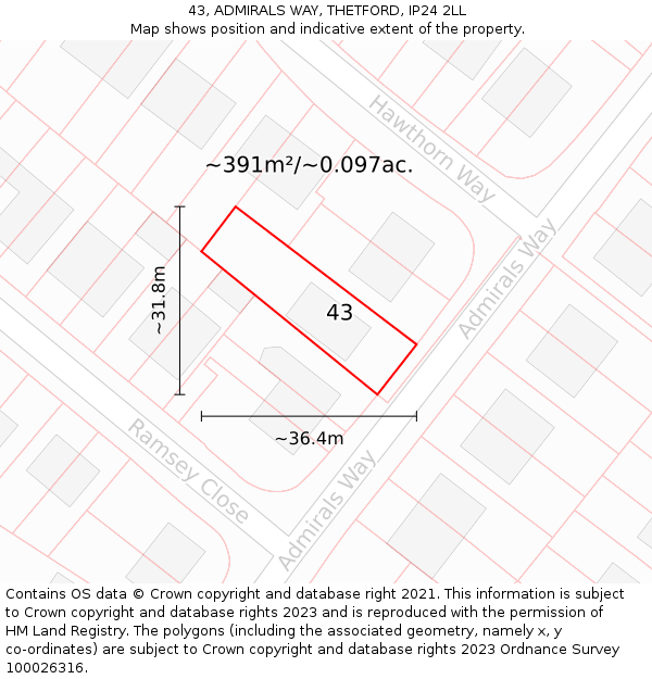 43, ADMIRALS WAY, THETFORD, IP24 2LL: Plot and title map