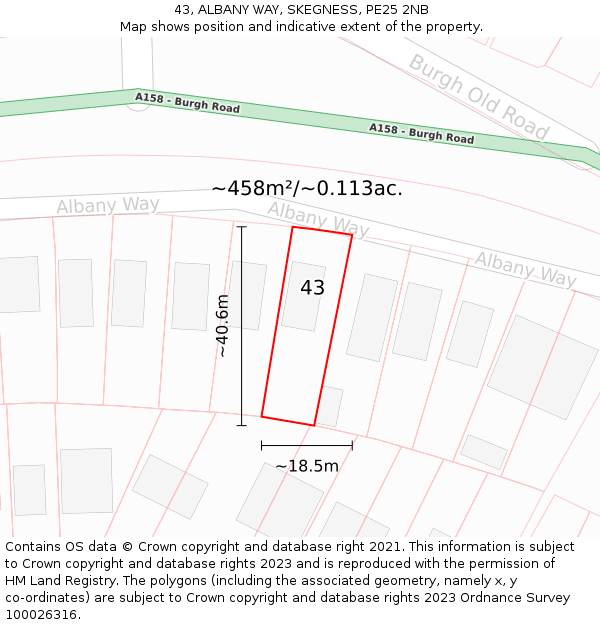 43, ALBANY WAY, SKEGNESS, PE25 2NB: Plot and title map