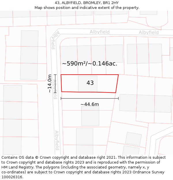 43, ALBYFIELD, BROMLEY, BR1 2HY: Plot and title map