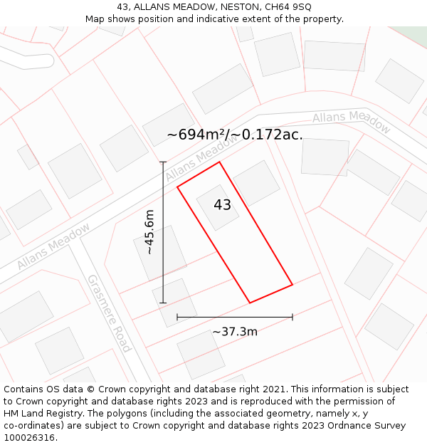 43, ALLANS MEADOW, NESTON, CH64 9SQ: Plot and title map