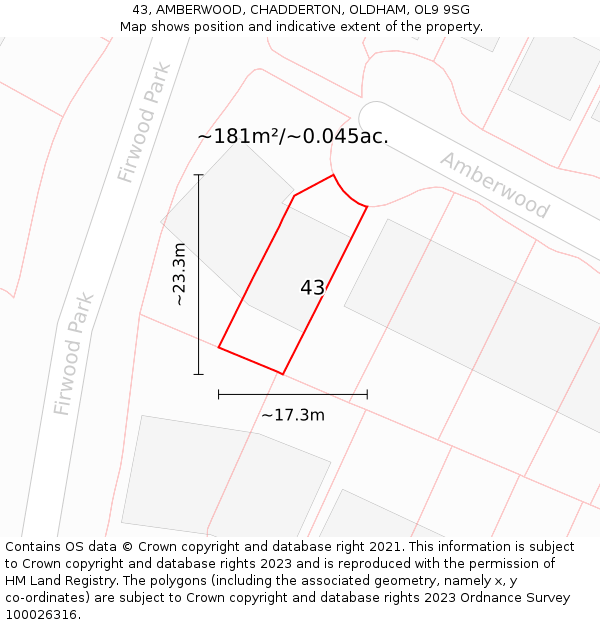 43, AMBERWOOD, CHADDERTON, OLDHAM, OL9 9SG: Plot and title map