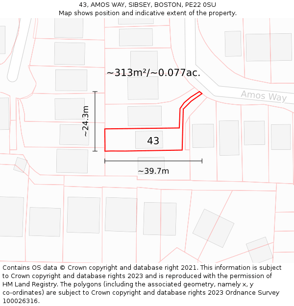 43, AMOS WAY, SIBSEY, BOSTON, PE22 0SU: Plot and title map