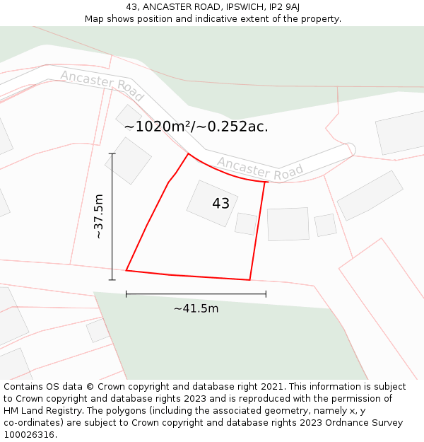 43, ANCASTER ROAD, IPSWICH, IP2 9AJ: Plot and title map