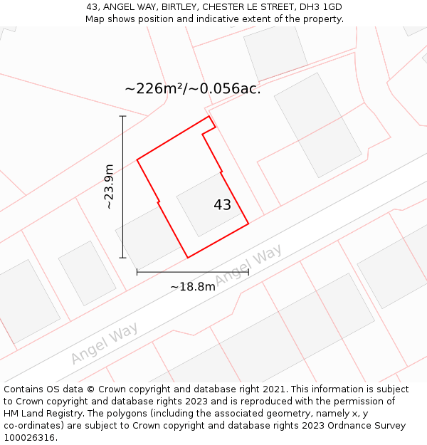 43, ANGEL WAY, BIRTLEY, CHESTER LE STREET, DH3 1GD: Plot and title map