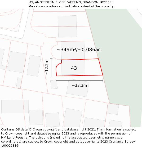 43, ANGERSTEIN CLOSE, WEETING, BRANDON, IP27 0RL: Plot and title map
