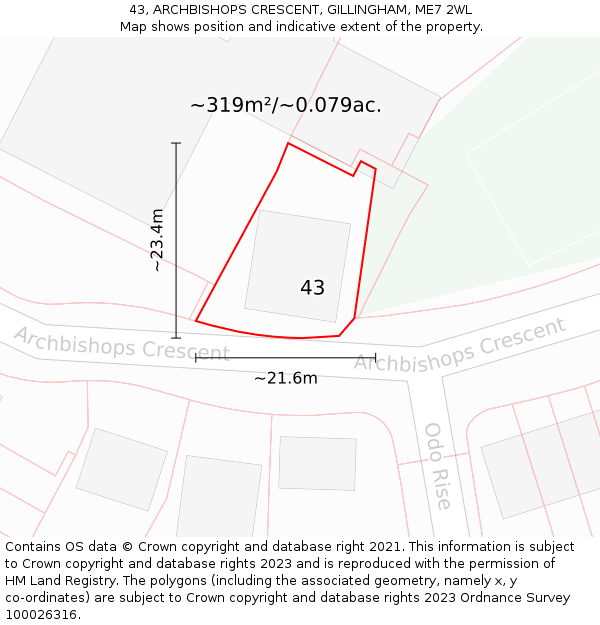 43, ARCHBISHOPS CRESCENT, GILLINGHAM, ME7 2WL: Plot and title map