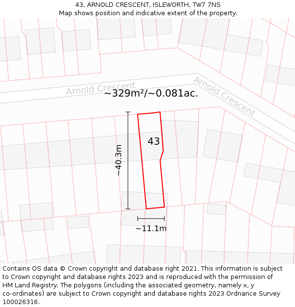 43, ARNOLD CRESCENT, ISLEWORTH, TW7 7NS: Plot and title map