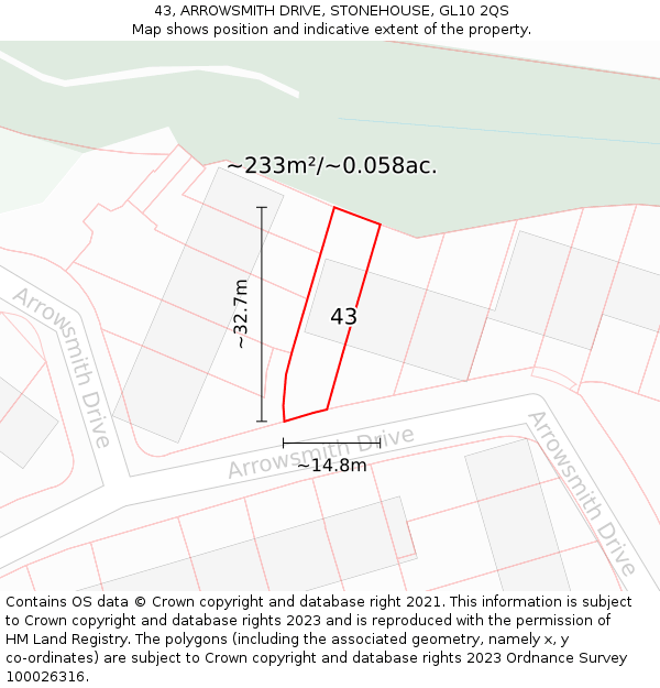 43, ARROWSMITH DRIVE, STONEHOUSE, GL10 2QS: Plot and title map