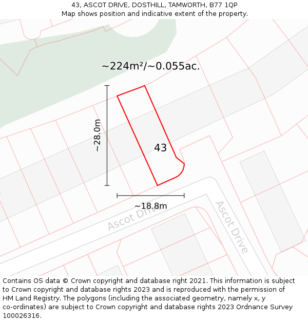 43, ASCOT DRIVE, DOSTHILL, TAMWORTH, B77 1QP: Plot and title map
