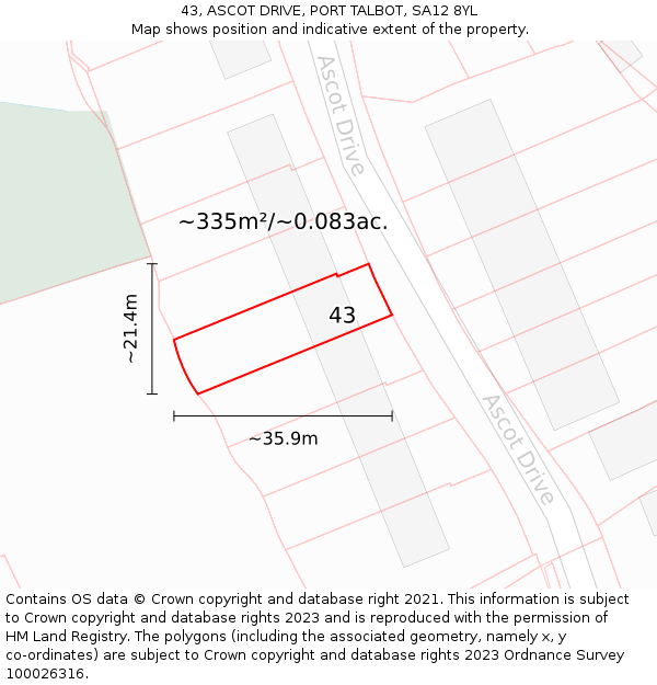 43, ASCOT DRIVE, PORT TALBOT, SA12 8YL: Plot and title map