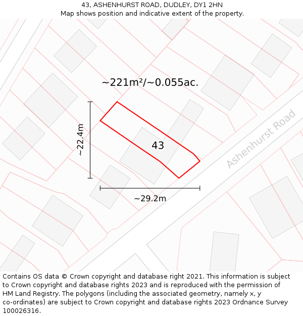 43, ASHENHURST ROAD, DUDLEY, DY1 2HN: Plot and title map