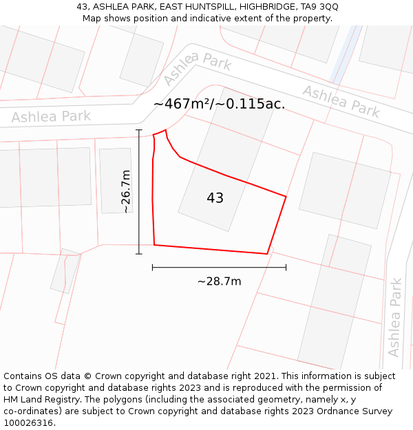 43, ASHLEA PARK, EAST HUNTSPILL, HIGHBRIDGE, TA9 3QQ: Plot and title map