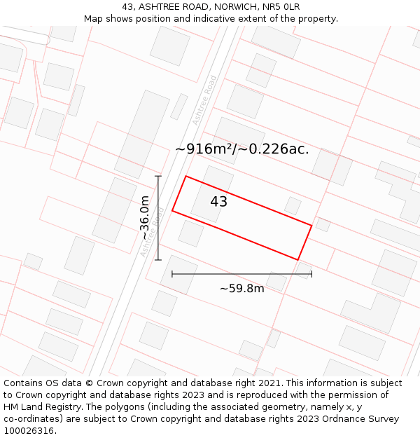 43, ASHTREE ROAD, NORWICH, NR5 0LR: Plot and title map