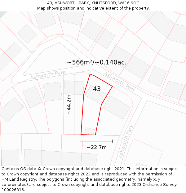 43, ASHWORTH PARK, KNUTSFORD, WA16 9DG: Plot and title map
