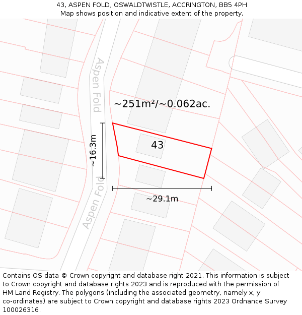 43, ASPEN FOLD, OSWALDTWISTLE, ACCRINGTON, BB5 4PH: Plot and title map