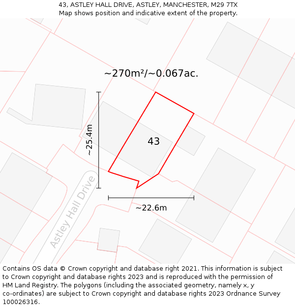 43, ASTLEY HALL DRIVE, ASTLEY, MANCHESTER, M29 7TX: Plot and title map