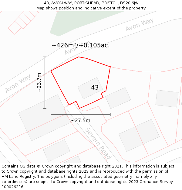 43, AVON WAY, PORTISHEAD, BRISTOL, BS20 6JW: Plot and title map