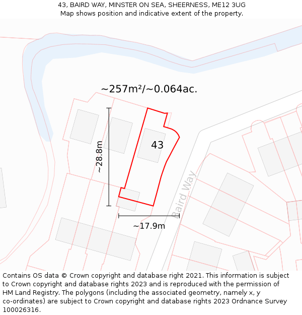 43, BAIRD WAY, MINSTER ON SEA, SHEERNESS, ME12 3UG: Plot and title map