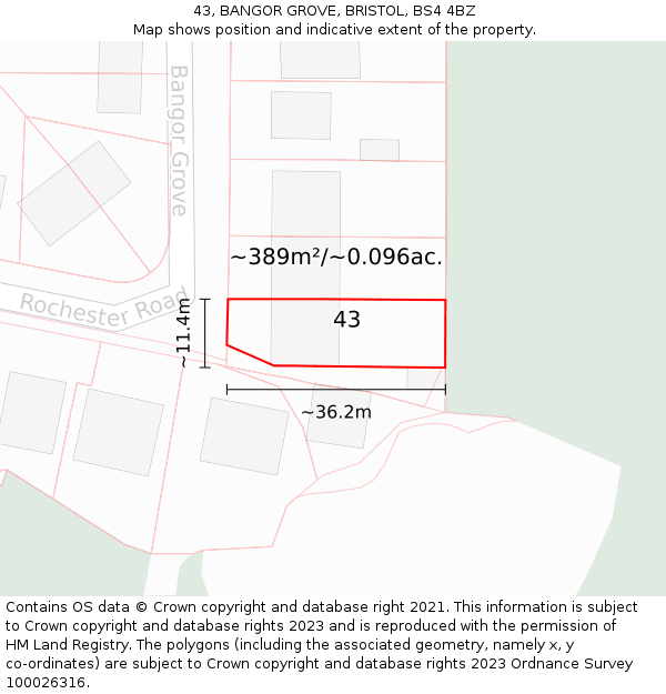 43, BANGOR GROVE, BRISTOL, BS4 4BZ: Plot and title map