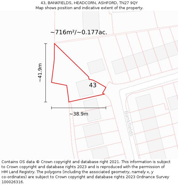 43, BANKFIELDS, HEADCORN, ASHFORD, TN27 9QY: Plot and title map