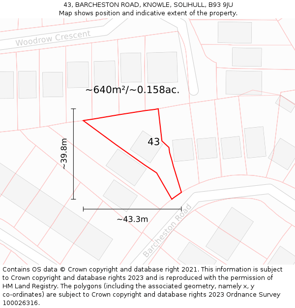 43, BARCHESTON ROAD, KNOWLE, SOLIHULL, B93 9JU: Plot and title map