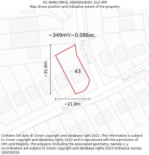 43, BARN DRIVE, MAIDENHEAD, SL6 3PR: Plot and title map