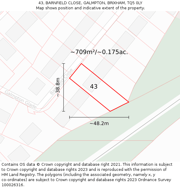 43, BARNFIELD CLOSE, GALMPTON, BRIXHAM, TQ5 0LY: Plot and title map