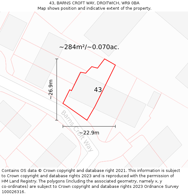 43, BARNS CROFT WAY, DROITWICH, WR9 0BA: Plot and title map