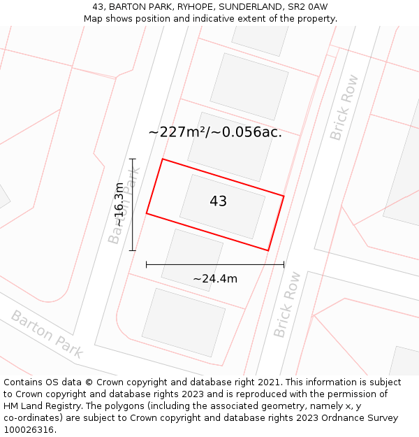 43, BARTON PARK, RYHOPE, SUNDERLAND, SR2 0AW: Plot and title map