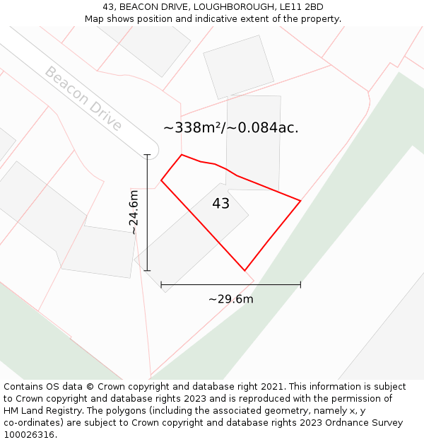 43, BEACON DRIVE, LOUGHBOROUGH, LE11 2BD: Plot and title map