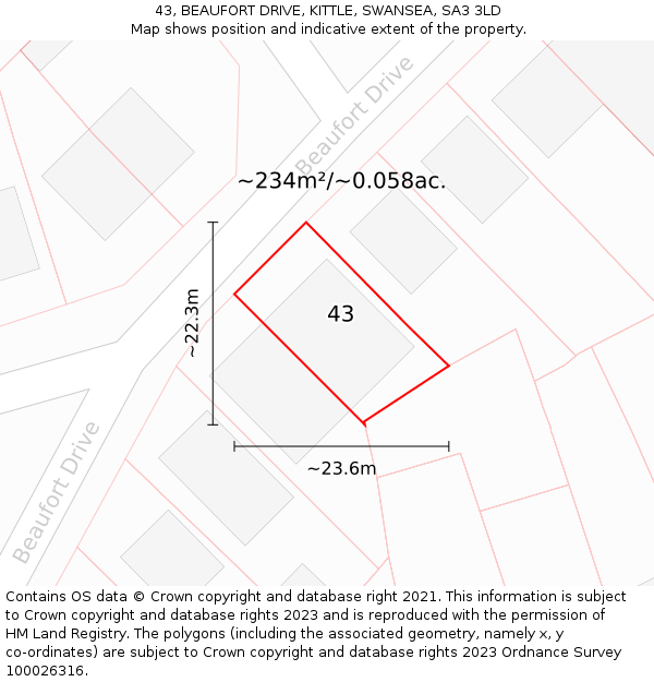 43, BEAUFORT DRIVE, KITTLE, SWANSEA, SA3 3LD: Plot and title map