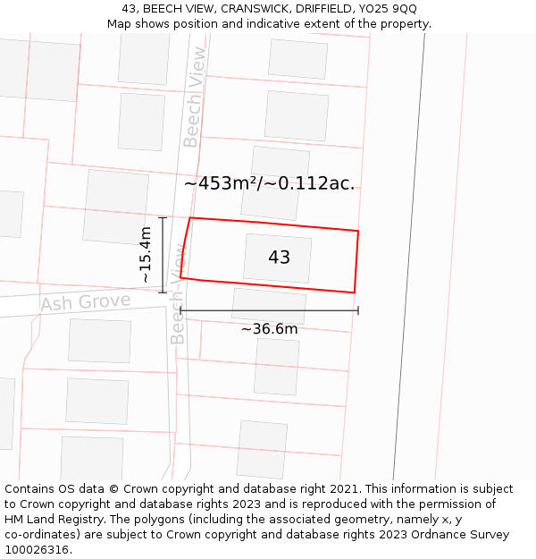 43, BEECH VIEW, CRANSWICK, DRIFFIELD, YO25 9QQ: Plot and title map