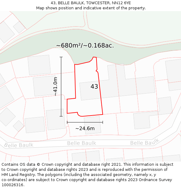 43, BELLE BAULK, TOWCESTER, NN12 6YE: Plot and title map