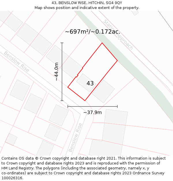 43, BENSLOW RISE, HITCHIN, SG4 9QY: Plot and title map