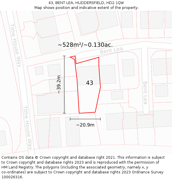 43, BENT LEA, HUDDERSFIELD, HD2 1QW: Plot and title map