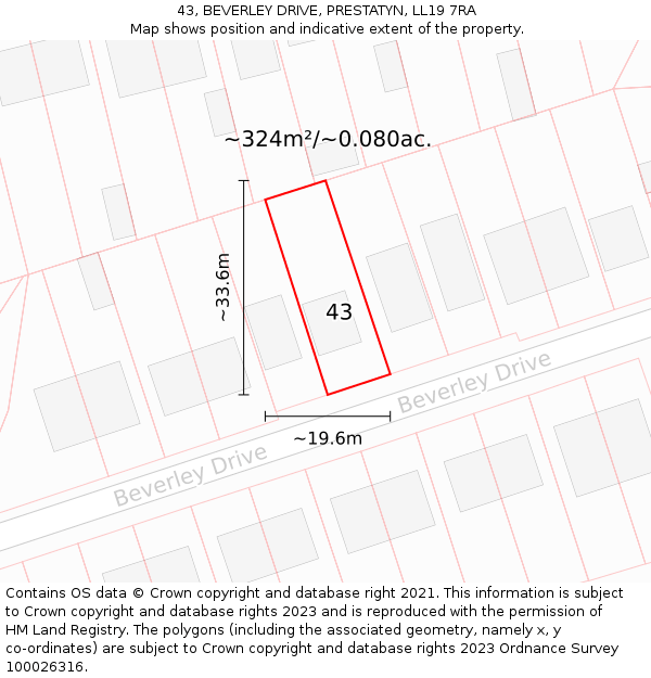43, BEVERLEY DRIVE, PRESTATYN, LL19 7RA: Plot and title map