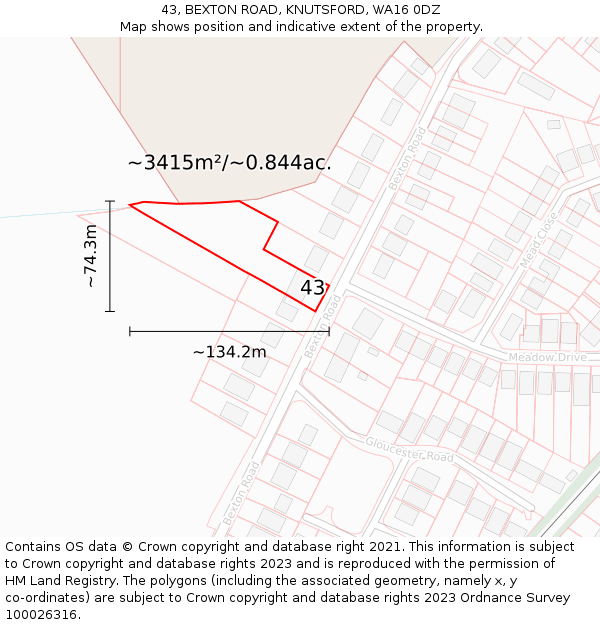 43, BEXTON ROAD, KNUTSFORD, WA16 0DZ: Plot and title map