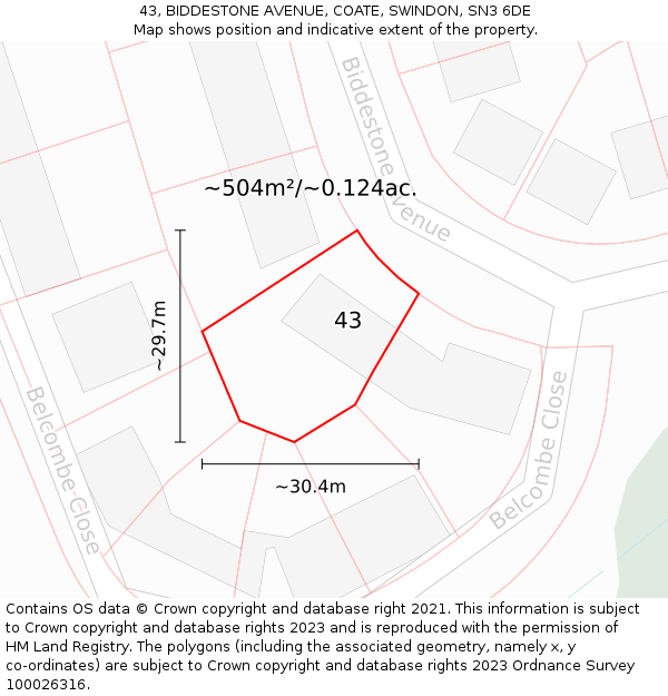 43, BIDDESTONE AVENUE, COATE, SWINDON, SN3 6DE: Plot and title map