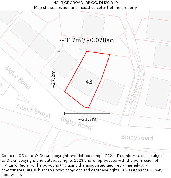 43, BIGBY ROAD, BRIGG, DN20 8HP: Plot and title map