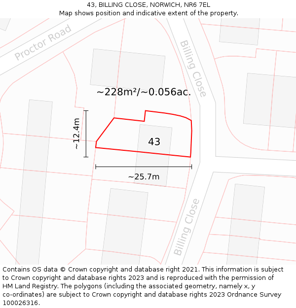 43, BILLING CLOSE, NORWICH, NR6 7EL: Plot and title map