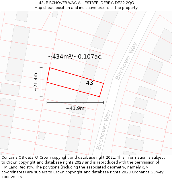 43, BIRCHOVER WAY, ALLESTREE, DERBY, DE22 2QG: Plot and title map