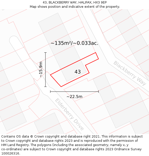 43, BLACKBERRY WAY, HALIFAX, HX3 9EP: Plot and title map