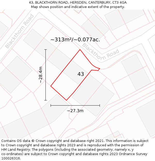 43, BLACKTHORN ROAD, HERSDEN, CANTERBURY, CT3 4GA: Plot and title map