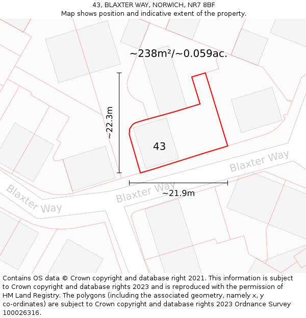 43, BLAXTER WAY, NORWICH, NR7 8BF: Plot and title map