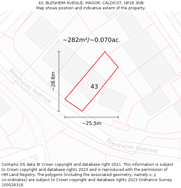 43, BLENHEIM AVENUE, MAGOR, CALDICOT, NP26 3NB: Plot and title map